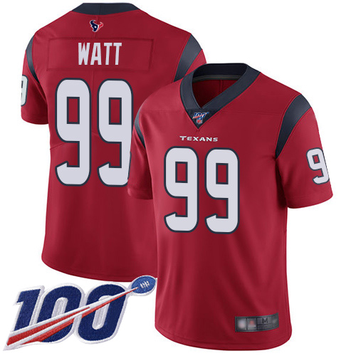 Houston Texans Limited Red Men J J  Watt Alternate Jersey NFL Football #99 100th Season Vapor Untouchable->houston texans->NFL Jersey